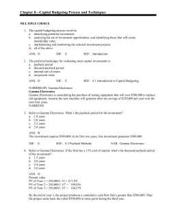 Chapter 8—Capital Budgeting Process and Techniques