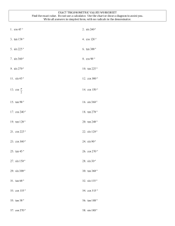 EXACT TRIGONOMETRIC VALUES WORKSHEET Find the exact