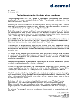 Decimal to set standard in digital advice compliance