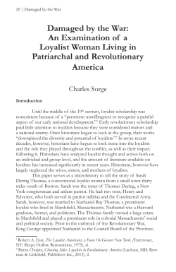 Damaged by the War: An Examination of a Loyalist Woman Living in