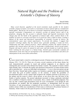 Natural Right and the Problem of Aristotle`s Defense of Slavery