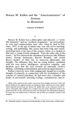 Horace M. Kallen and the "Americanization" of Zionism In Memoriam