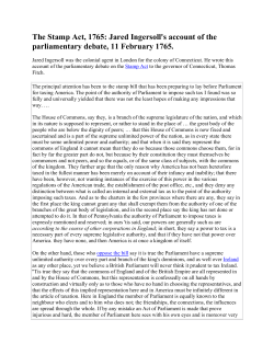 The Stamp Act, 1765: Jared Ingersoll`s account of the parliamentary
