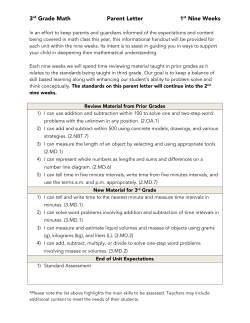 3rd Grade Math Parent Letter 1st Nine Weeks