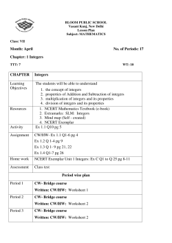 Month: April No. of Periods: 17 Chapter: 1 Integers CHAPTER