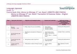 Japanese 1c Scheme of Work - University of Southampton