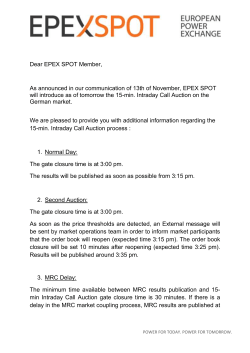 15-Minute Intraday Call Auction - Operational Cases