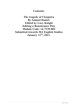 Contents. The tragedy of Cleopatra By Samuel Daniel. Edited by
