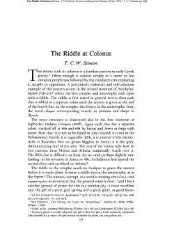The Riddle at Colonus - Greek, Roman, and Byzantine Studies