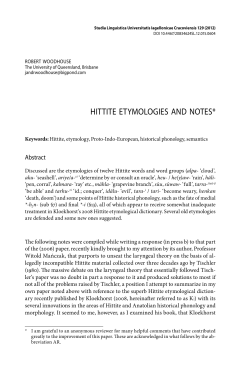 HITTITE ETYMOLOGIES AND NOTES*