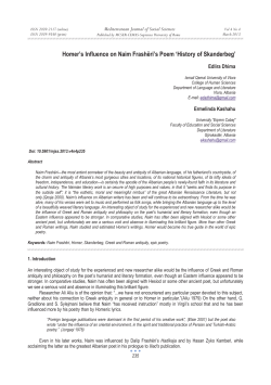 Homer`s Influence on Naim Frash&euml;ri`s Poem