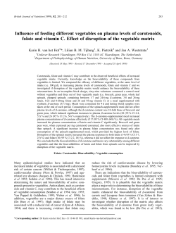 Influence of feeding different vegetables on plasma levels of
