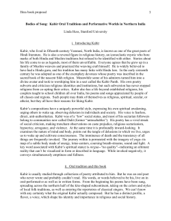 Hess book proposal 1 Bodies of Song: Kabir Oral Traditions and