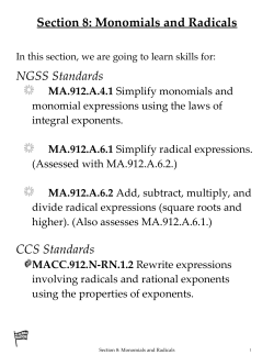 Section 8: Monomials and Radicals