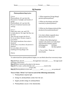 1. Photosynthesis requires light. 2. Energy for photosynthesis comes