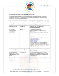 Potential Food Allergens in Preschool and School Activities