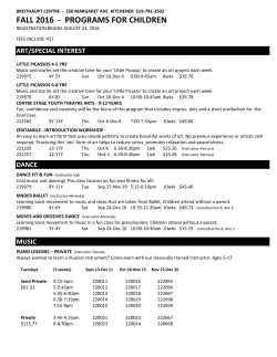 FALL 2016 - PROGRAMS FOR CHILDREN