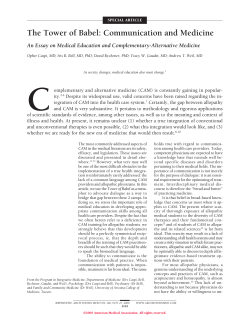 The Tower of Babel: Communication and Medicine. An Essay on