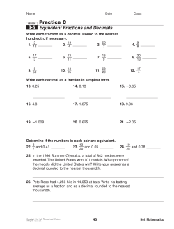 Practice C Equivalent Fractions and Decimals 3-5