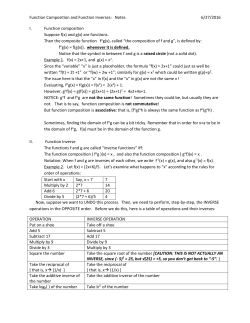 Function Composition and Function Inverses: Notes 6/27/2016 I