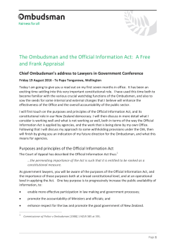 The Ombudsman and the Official Information Act: A Free and Frank