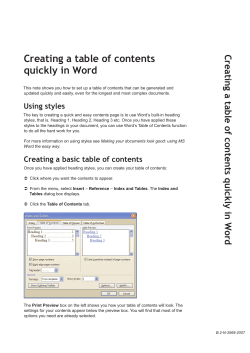 Creating a table of contents quickly in Word