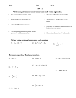 HW 1-2 Write an algebraic expression to represent each verbal