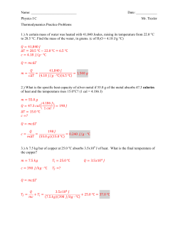 Physics IC Mr. Tiesler Thermodynamics Practice Problems 1.) A