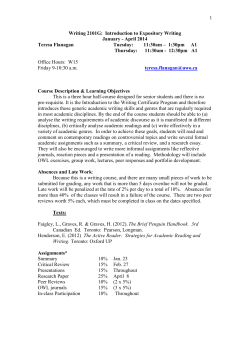1 Writing 2101G: Introduction to Expository Writing January
