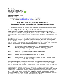New York City Mission Society`s Annual Fall Festival to Feature