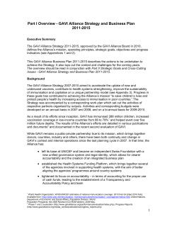 Part I Overview - GAVI Alliance Strategy and Business Plan 2011-2015