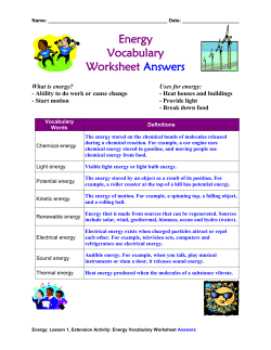 Energy Vocabulary Worksheet Answers