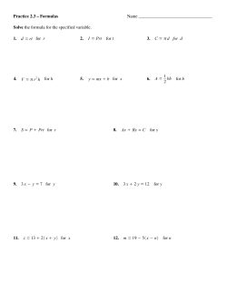 Practice 2.3 &ndash; Formulas Name Solve the formula for the specified