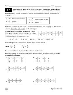 3.8 Enrichment- Direct Variation, Inverse Variation, or Neither?
