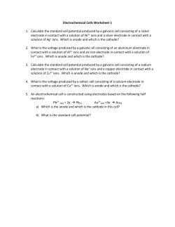 Electrochemical Cells Worksheet 1 1. Calculate the standard cell
