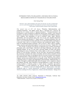 pluralistic and multicultural reexaminations of tolerance/toleration