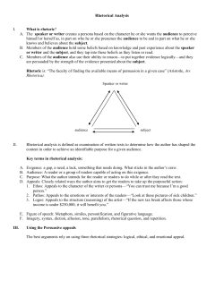 Rhetorical Analysis I. What is rhetoric? A. The speaker or writer