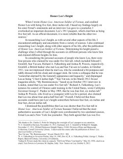 Homer Lea`s Height When I wrote Homer Lea