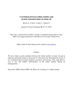 Correlation between iodine number and proton relaxation times in