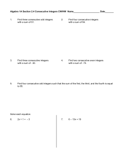 Algebra 1A Section 2.4 Consecutive Integers CW
