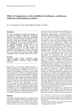 Effect of temperature on the solubility of desflurane, sevoflurane