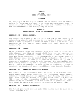 CHARTER OF THE CITY OF OXFORD, OHIO PREAMBLE We, the