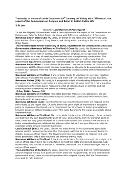 Transcript of House of Lords Debate on 18th January on `Living with