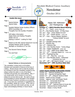 Newsletter November 2014 - Swedish Medical Center Auxiliary