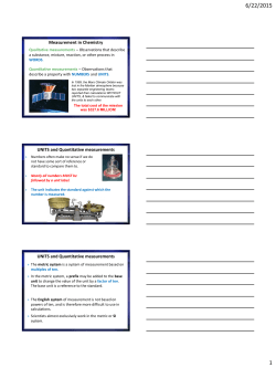 Measurement in Chemistry UNITS and Quantitative measurements