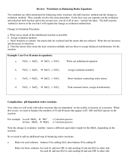 Review: Worksheet on Balancing Redox Equations Two methods