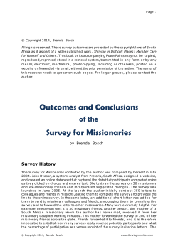 Outcomes and Conclusions Survey for Missionaries