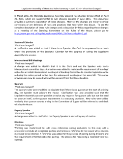 Legislative Assembly of Manitoba Rules Summary &ndash; April 2016