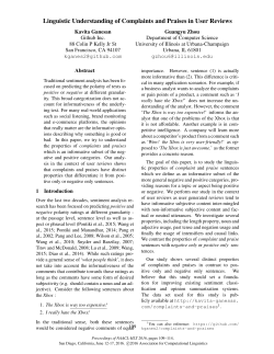 Linguistic Understanding of Complaints and Praises in User Reviews