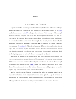 LOGIC 1. Incoherence and Philosophy Logic is about when it is